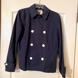 American Living  Peacoat Jacket Size M Blue White Anchor Buttons Nautical Sailor